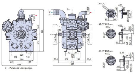 Мембранный насос AR 215 bp C/ C (NBR, 20бар, 219.1л/мин, ВОМ 1&quot;⅜)