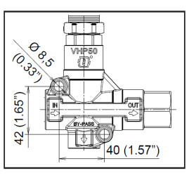 Регулятор давления Mecline VHP50 (360бар, 100л/мин, 1/2"г-1/2"г, By-pass 1/2"г, лат)