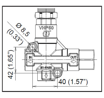 Регулятор давления Mecline VHP50 (360бар, 100л/мин, 1/2"г-1/2"г, By-pass 1/2"г, лат)