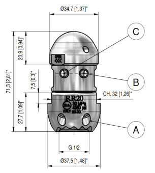 Форсунка каналопромывочная PA RR-TS (20, 1/2"г, вращ)