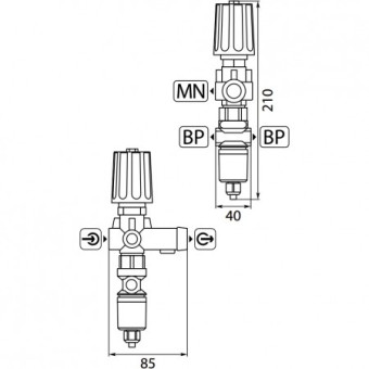 Регулятор давления R+M ST-261 (250бар, 30л/мин, 3/8"г-3/8"г, By-pass 1/4"г, микр.)