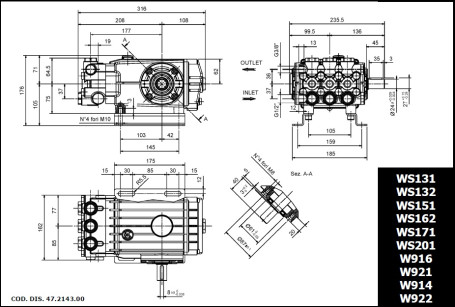 Насос высокого давления TOR 47ser. WS102 (200бар, 15л/мин, 1450 об/мин)