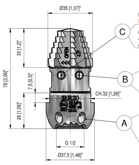 Форсунка каналопромывочная PA RR-TF (30, 1/2"г, вращ)