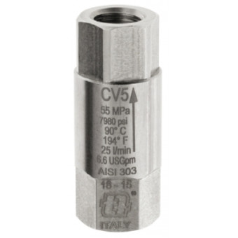 Обратный клапан Mecline CV5 (1/4г-г, 500бар, 25л/мин, нерж)