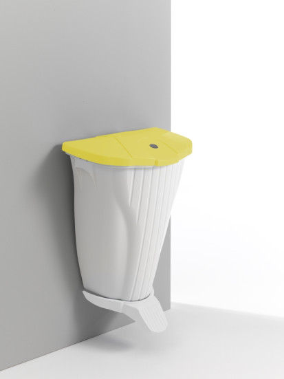 Ведро мусорное TTS Wall-Up (50 л, белый, педаль, крышка желтый)