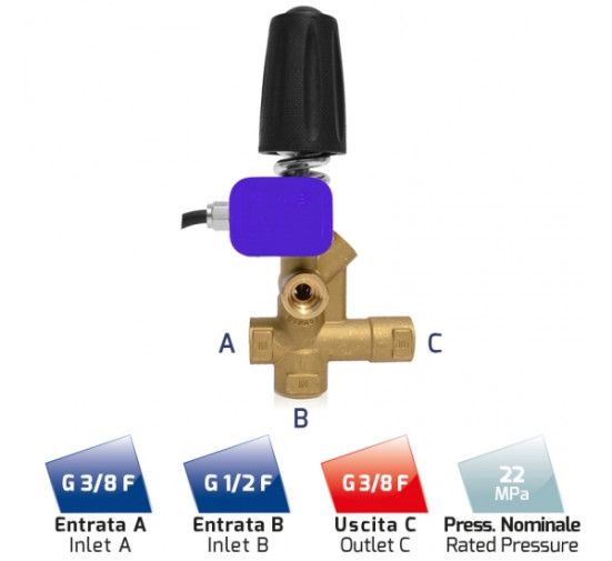 Регулятор давления MTM UV31 (160бар, 40л/мин, 3/8&quot;г-3/8&quot;г, By-pass 3/8&quot;г, микр.)