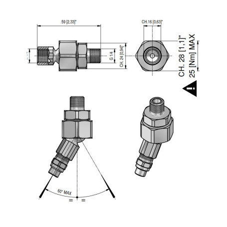 Форсункодержатель поворотный (1/4ш_NPT-1/4г_NPT, нерж) PA