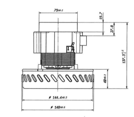 Вакуумный мотор (1200Вт, 220В, D-144мм, H-137мм, h-40мм) Soteco