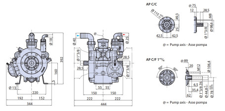 Мембранный насос AR 145 BP C/C (BlueFlex, 20бар, 133л/мин, ВОМ 1&quot;⅜)