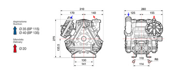 Мембранный насос Comet BP135 (20 бар, 124 л/мин, внешний вал 20 мм)