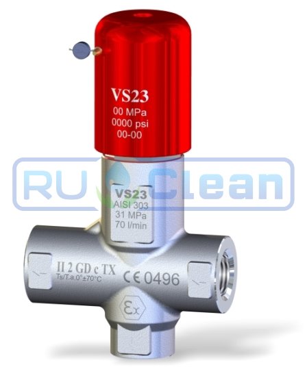 Клапан предохранительный PA VS23-280-200° (280бар, 70л/мин, 1/2"г-1/2"г, By-pass 1/2"г, нерж)