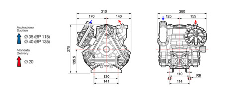Мембранный насос Comet BP115 (20 бар, 110 л/мин, ВОМ 1&quot;3/8)
